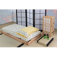 Lettino artigianale montessoriano - Bio Wood Okumé h 6,5/13 cm + Futon