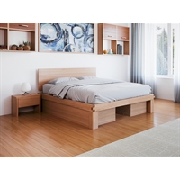 Letto in legno massello di Okumé - Lichene con testata e cassetti laterali 