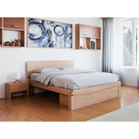 Letto in legno massello di Okumé - Lichene con testata e cassetto frontale 